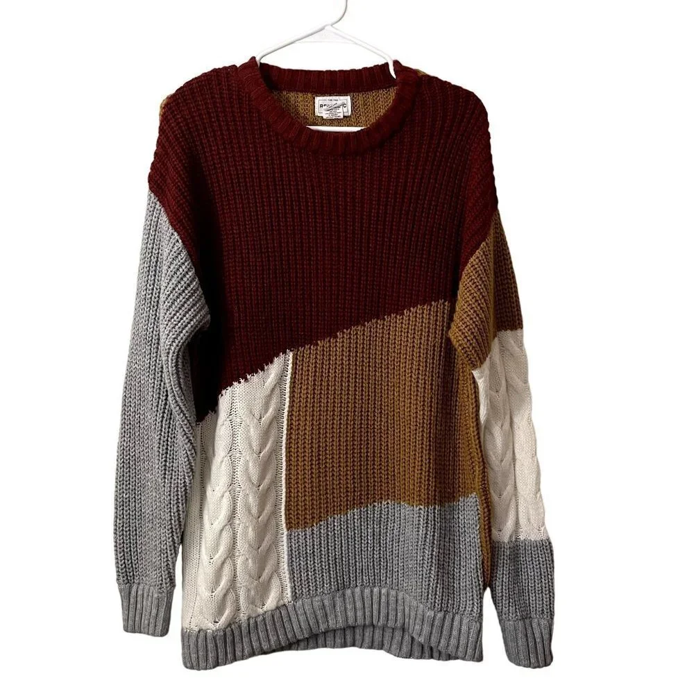For the Republic red yellow white gray color block crewneck knit sweater comfort - Picture 1 of 6